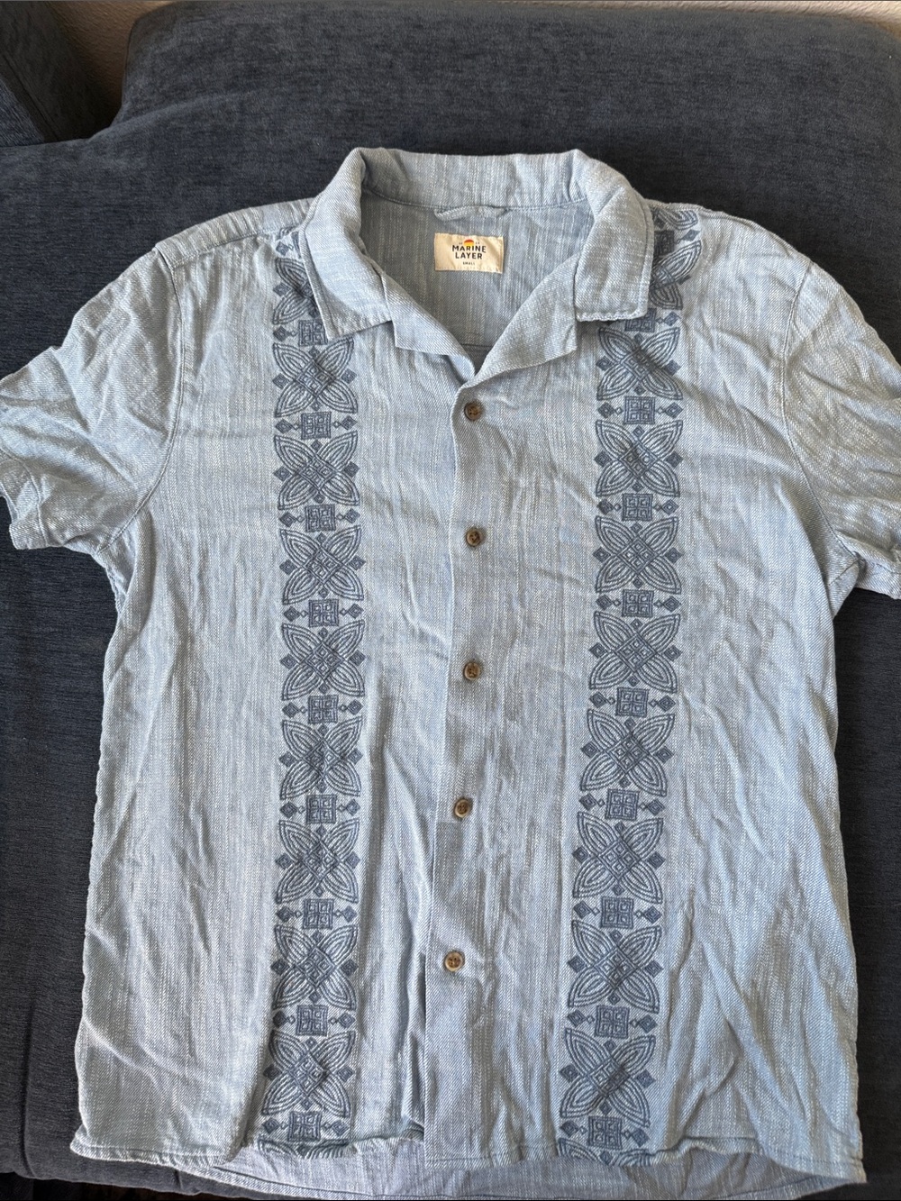 Marine Layer Light Blue Short-Sleeve Embroidered Camp Shirt
